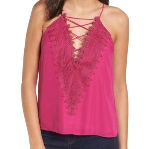WAYF pink berry posie camisole tank lace up v neck